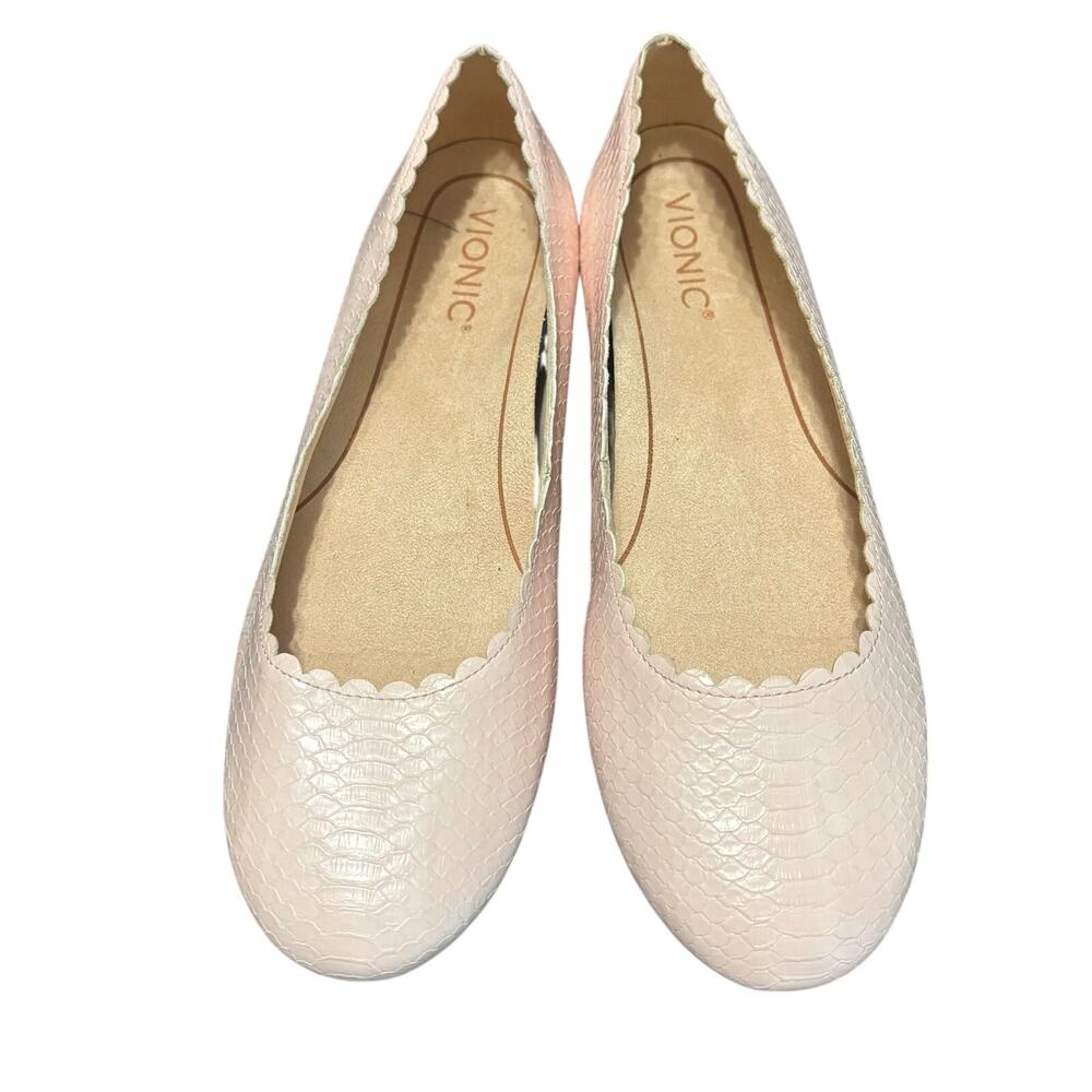 Vionic Julieta Womens 9 Blush Pink Snake Embossed Ballet Flats Scalloped